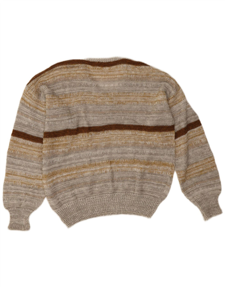 Fiume Herren-Pullover mit V-Ausschnitt, groß, grau gestreift, Leinen