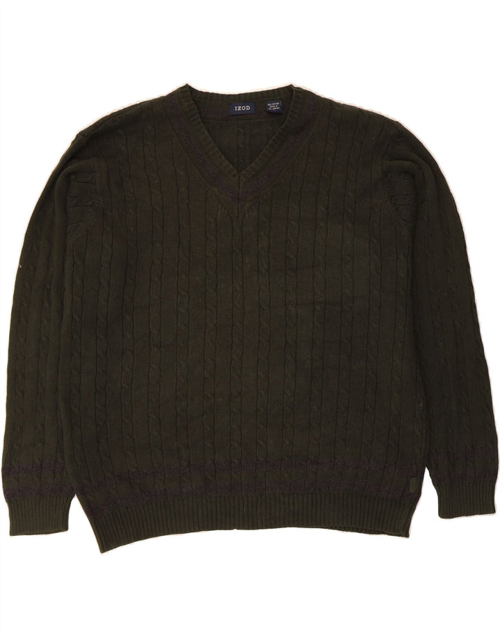 IZOD Herren-Pullover mit V-Ausschnitt, groß, grüne Baumwolle