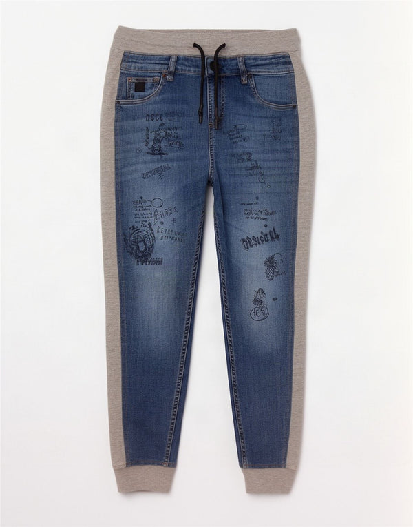 Desigual Damen Graphic Joggers Freizeithose W28 L27 Blauer Farbblock