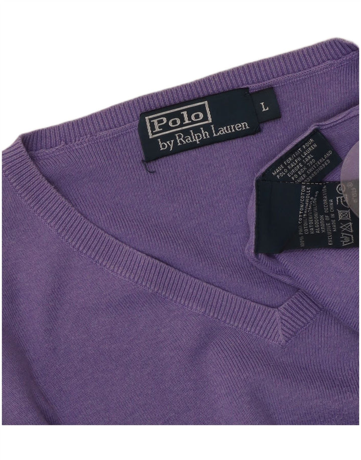 POLO RALPH LAUREN Damen-Pullover mit V-Ausschnitt, Gr. 16, Größe L, Lila, Baumwolle