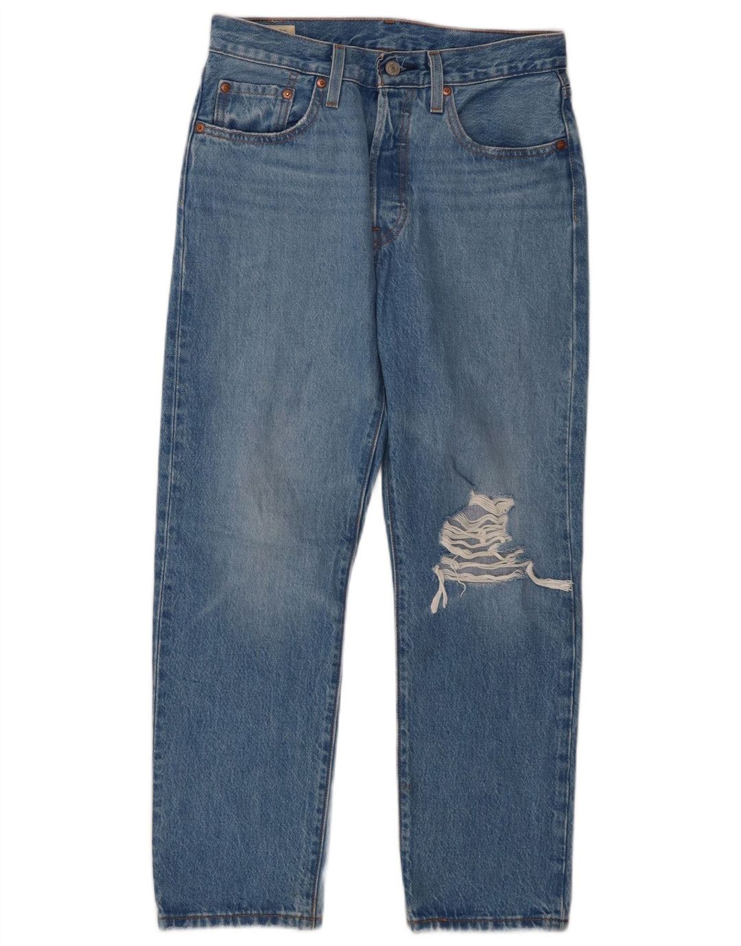 Levi's Damen 501 Distressed Straight Jeans W27 L26 Blaue Baumwolle