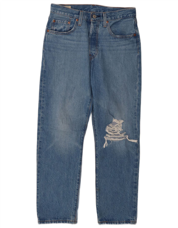 Levi's Damen 501 Distressed Straight Jeans W27 L26 Blaue Baumwolle
