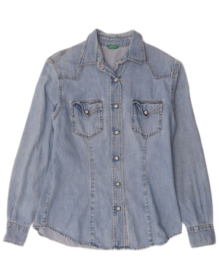 Benetton Damen Jeanshemd UK 10 Small Blaue Baumwolle