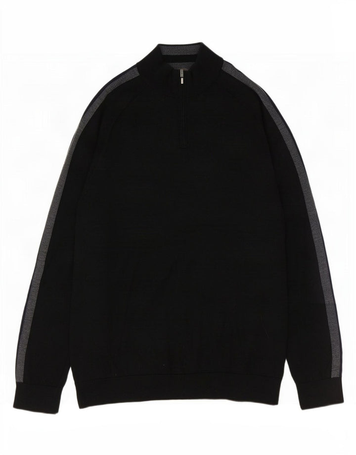 Marks & Spencer Herren-Pullover mit Reißverschluss am Hals, XL, Schwarz, Farbblock