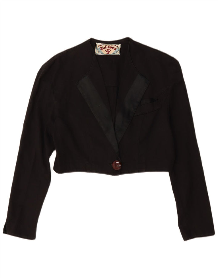 Swinger Damen Crop Bolero Jacke IT 42 Mittelschwarze Baumwolle