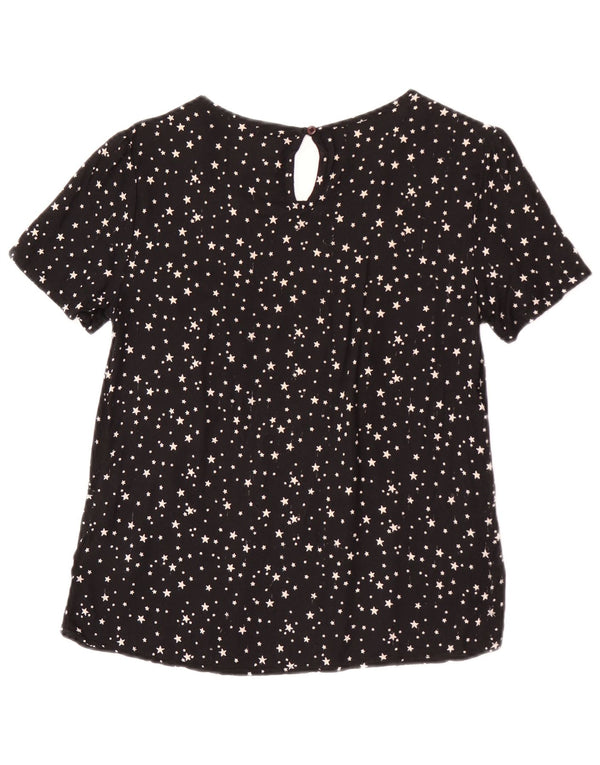 Superdry Damen-Blusenoberteil UK 12 Mittelschwarz gepunktete Viskose