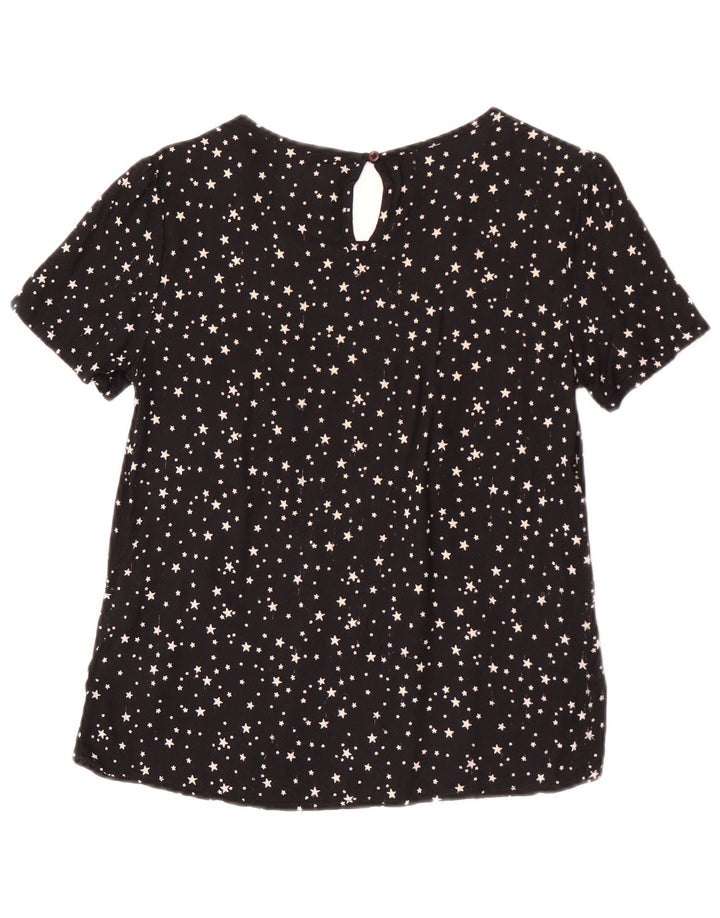 Superdry Damen-Blusenoberteil UK 12 Mittelschwarz gepunktete Viskose