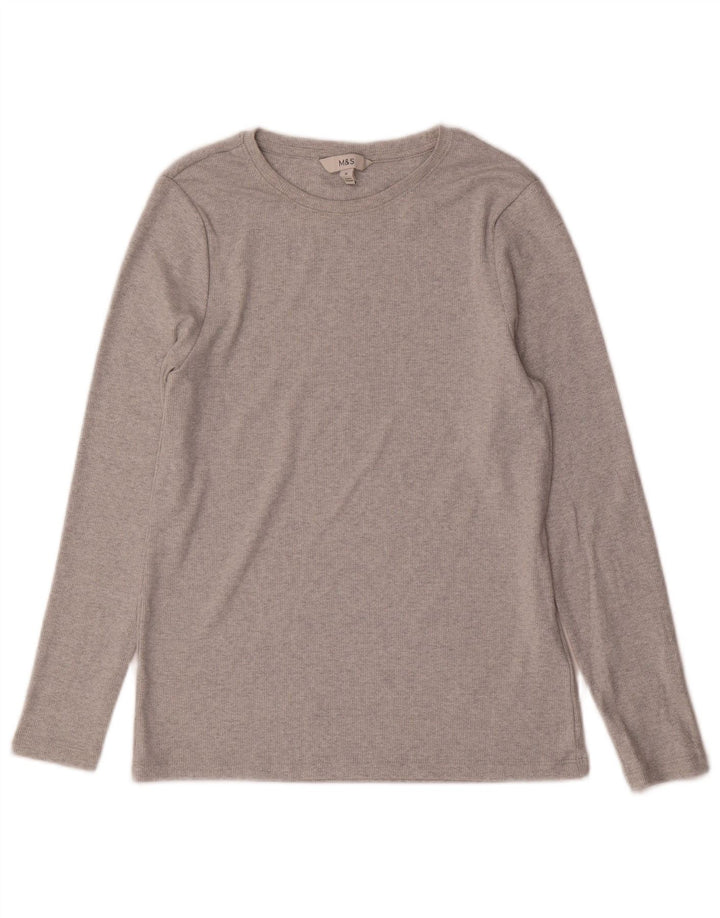 Marks & Spencer Damen Top Langarm UK 14 Mittelgraue Baumwolle