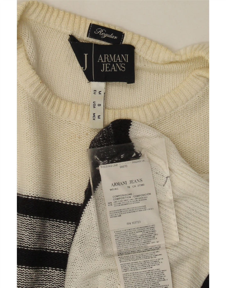 Armani Jeans Herren-Pullover mit normaler Passform und Rundhalsausschnitt, mittelweiß gestreift
