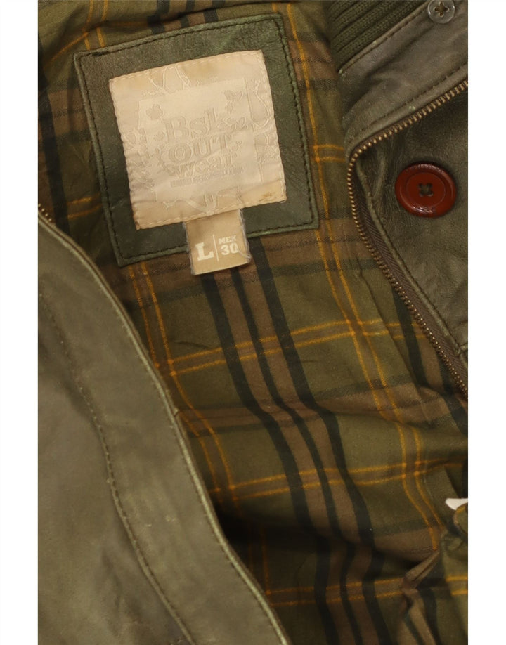 Bershka Damen Militärlederjacke UK 14 Large Khaki