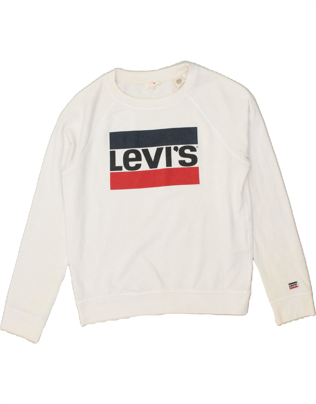 LEVI'S Womens Graphic Sweatshirt Jumper UK 10 Small White Cotton Vintage Levi's and Second-Hand Levi's from Messina Hembry 