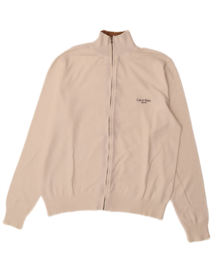 Calvin Klein Jeans Herren-Strickjacke, groß, weiße Baumwolle