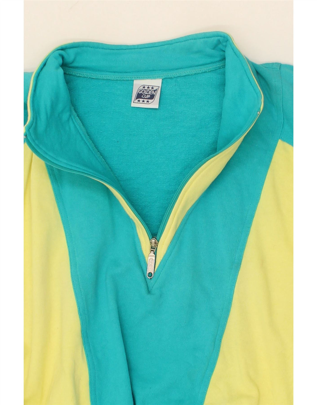 GOLDEN CUP Womens Zip Neck Sweatshirt Jumper IT 42 Medium Blue Colourblock Vintage Golden Cup and Second-Hand Golden Cup from Messina Hembry 