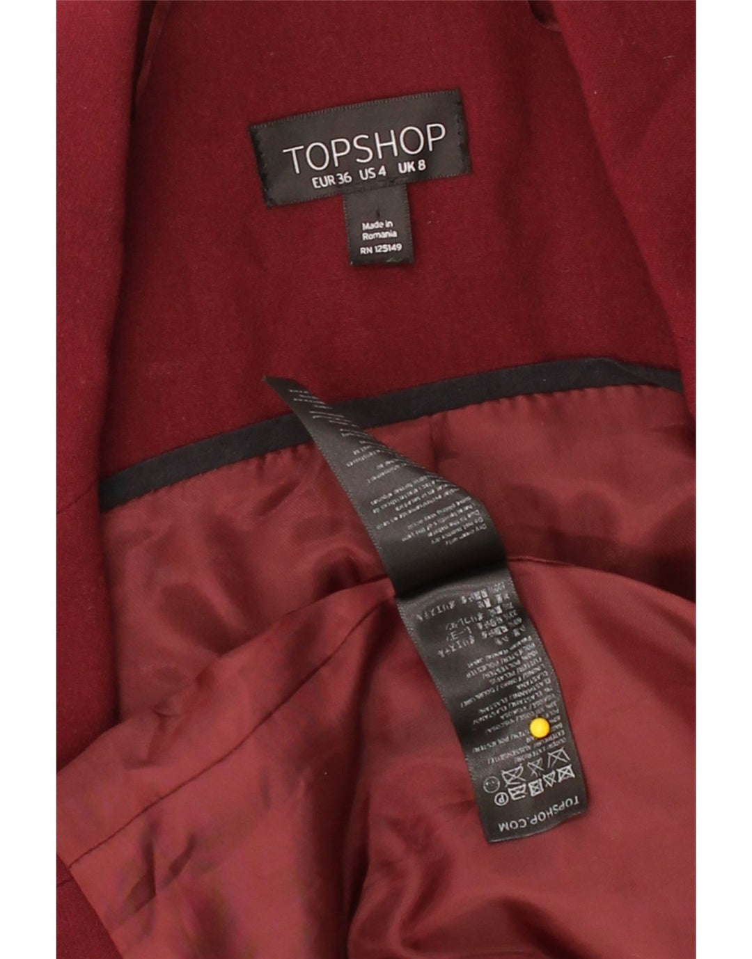 TOPSHOP Womens Sleeveless Open Blazer Jacket UK 8 Small  Burgundy Vintage Topshop and Second-Hand Topshop from Messina Hembry 