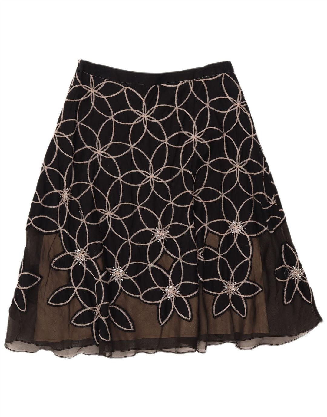 MONSOON Damen A-Linien-Rock UK 12 Medium W30 Schwarz geblümte Baumwolle