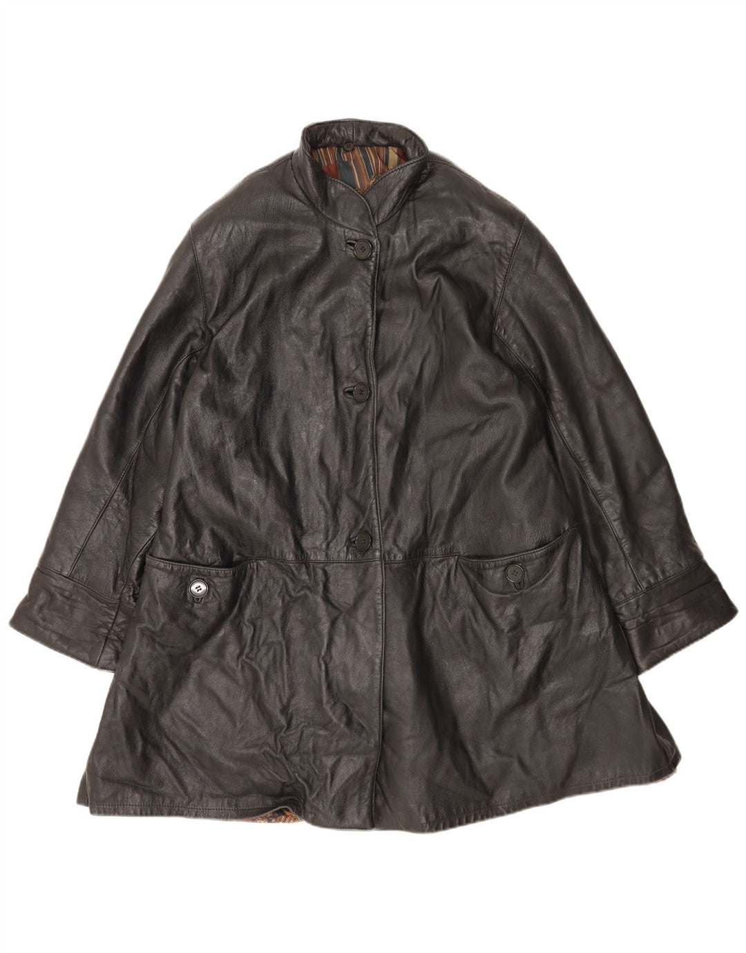 VINTAGE Damen Übergroßer Ledermantel IT 44 Mittelschwarzes Leder