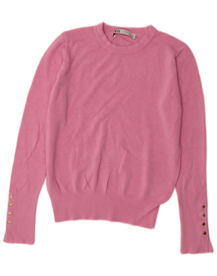 Zara Damen-Pullover mit Rundhalsausschnitt, Gr. 12, mittelrosa Viskose