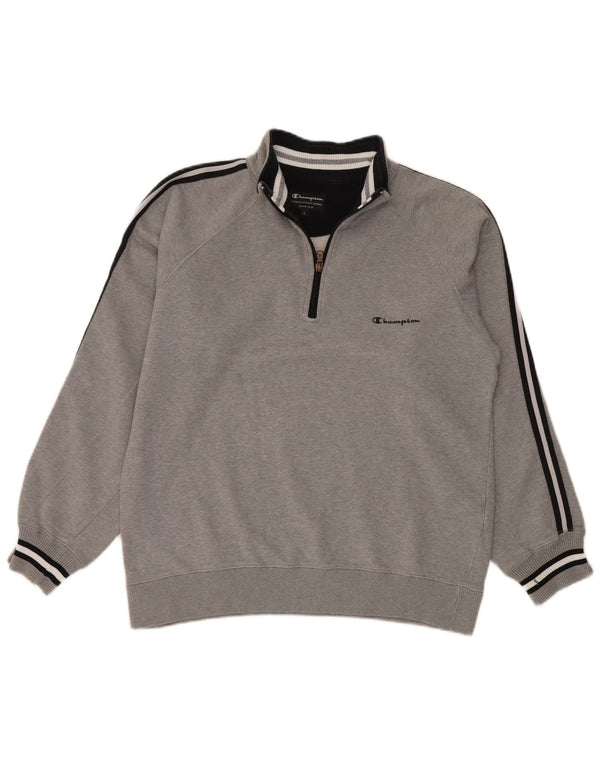 Champion Herren-Sweatshirt mit Reißverschluss am Hals, groß, grau gestreift, Baumwolle
