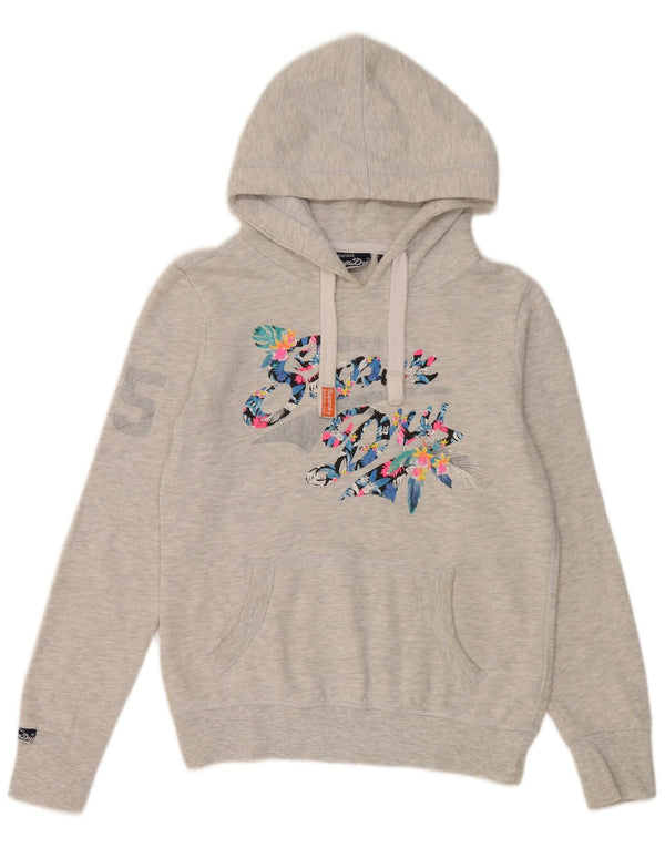 Superdry Womens Graphic Oversized Hoodie Pullover UK 10 Small Grau Baumwolle