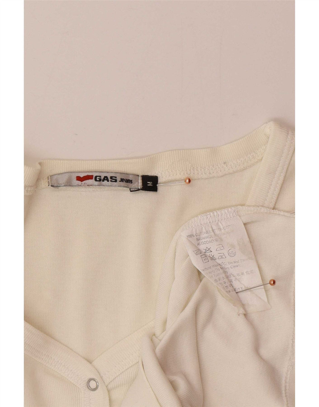 Gas Damen Top Langarm UK 12 Medium Off White Cotton