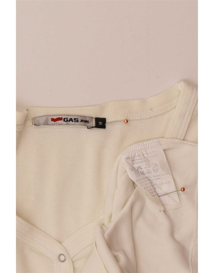 Gas Damen Top Langarm UK 12 Medium Off White Cotton