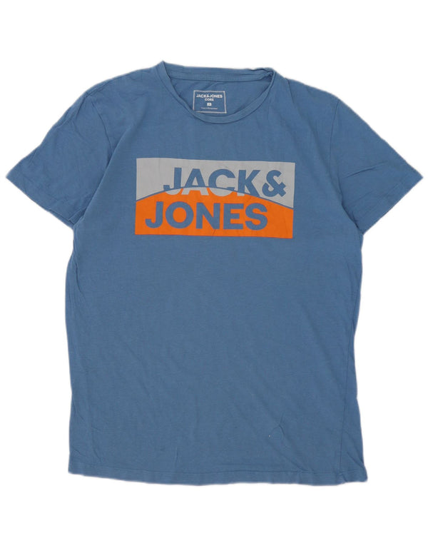 Jack & Jones Herren Grafik-T-Shirt-Oberteil aus mittelblauer Baumwolle