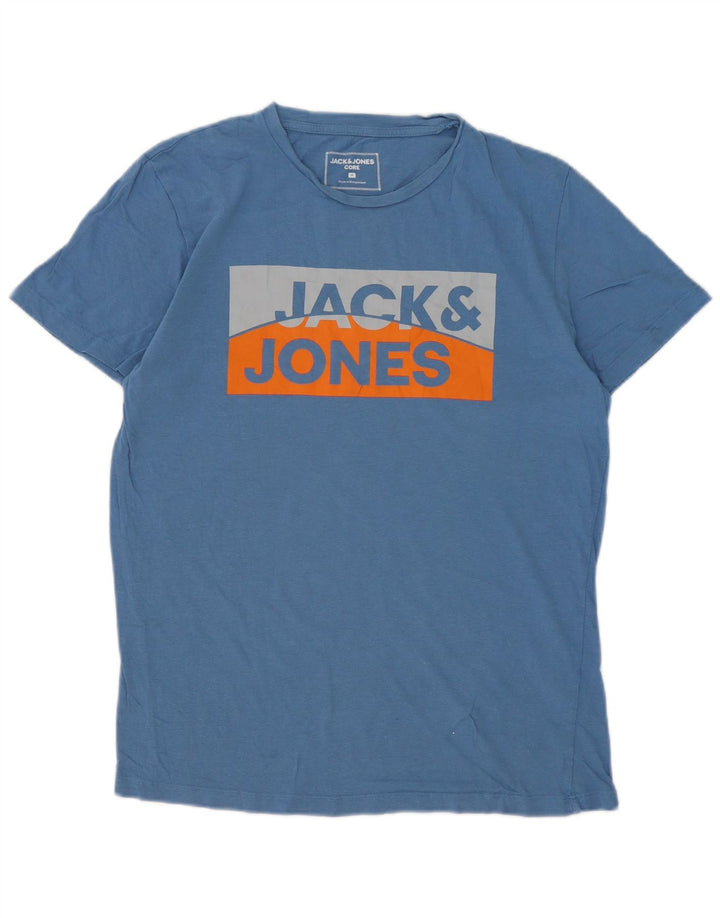 Jack & Jones Herren Grafik-T-Shirt-Oberteil aus mittelblauer Baumwolle