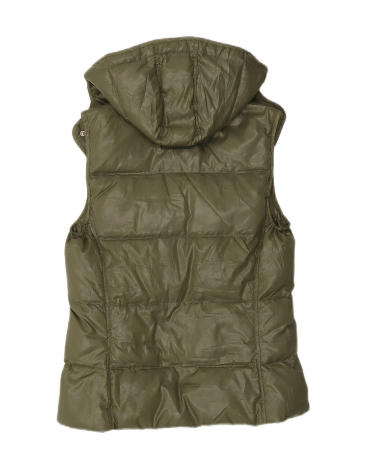 CHAMPION Womens Hooded Padded Gilet UK 12 Medium Khaki Vintage Champion and Second-Hand Champion from Messina Hembry 