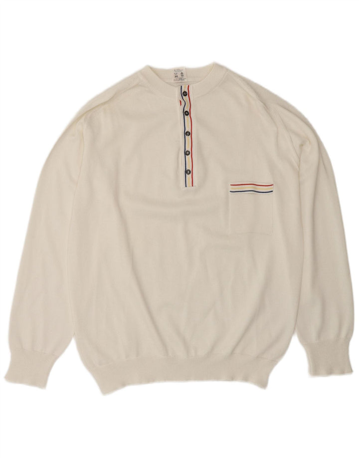VINTAGE Herren-Pullover mit Knopfkragen, Mittelweiß