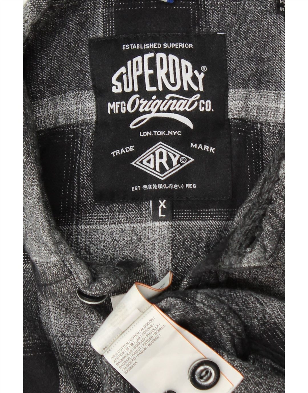 SUPERDRY Herren-Flanellhemd XL, grau karierte Baumwolle