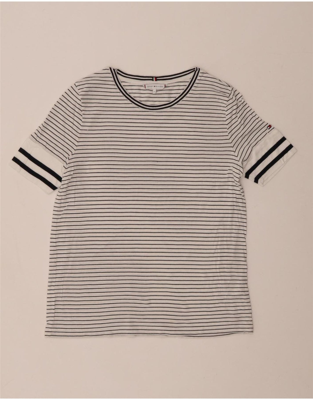 TOMMY HILFIGER Damen T-Shirt Top UK 14 Mittelweiß gestreift Lyocell
