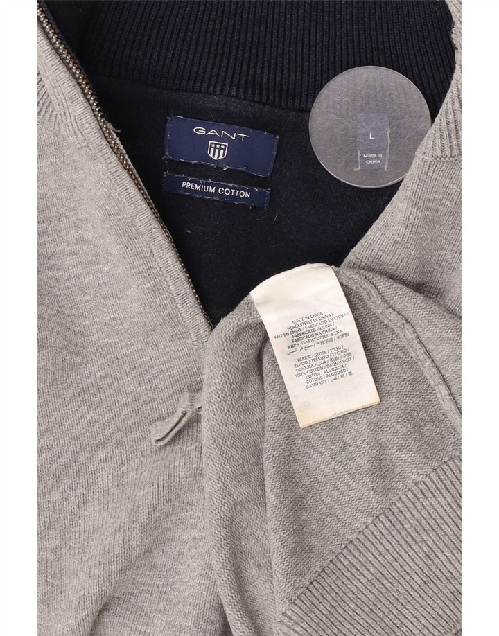 Gant Herren-Pullover mit Reißverschluss am Hals, groß, aus grauer Baumwolle