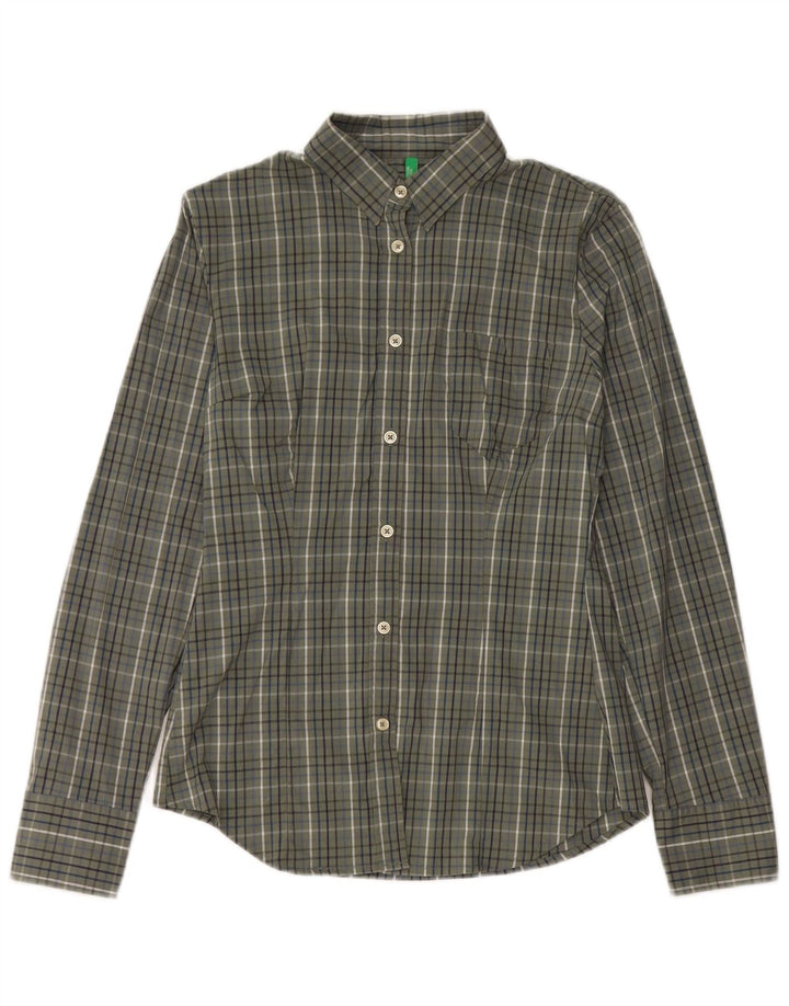 Benetton Damen-Hemd UK 12 aus Baumwolle mit mittlerem Khaki-Karomuster