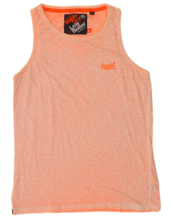 SUPERDRY Damen Low Roller Vest Top UK 16 Large Orange gesprenkelte Baumwolle