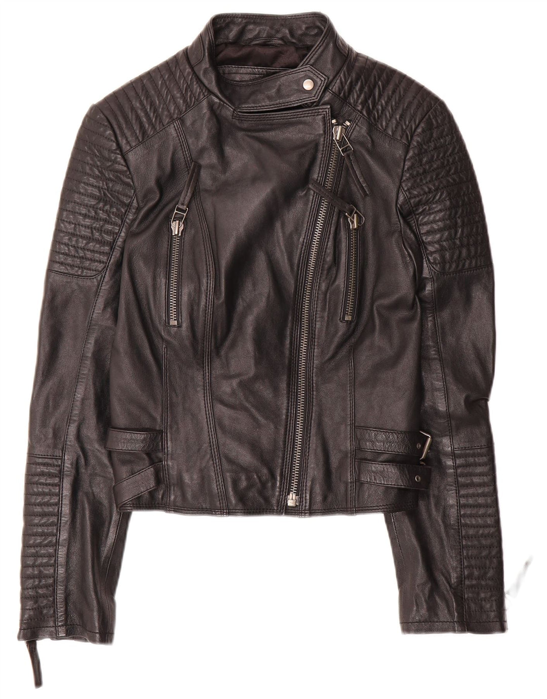 Cigno Nero Damen Crop Leder Bikerjacke IT 38 XS Schwarzes Leder