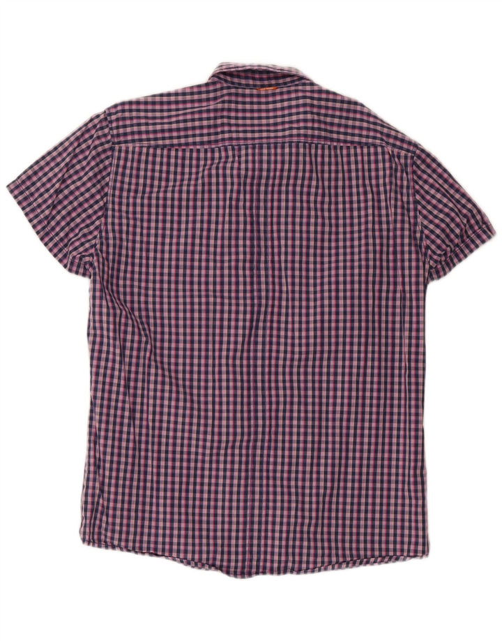 Hugo Boss Herren-Kurzarmhemd, groß, marineblau, Gingham-Baumwolle