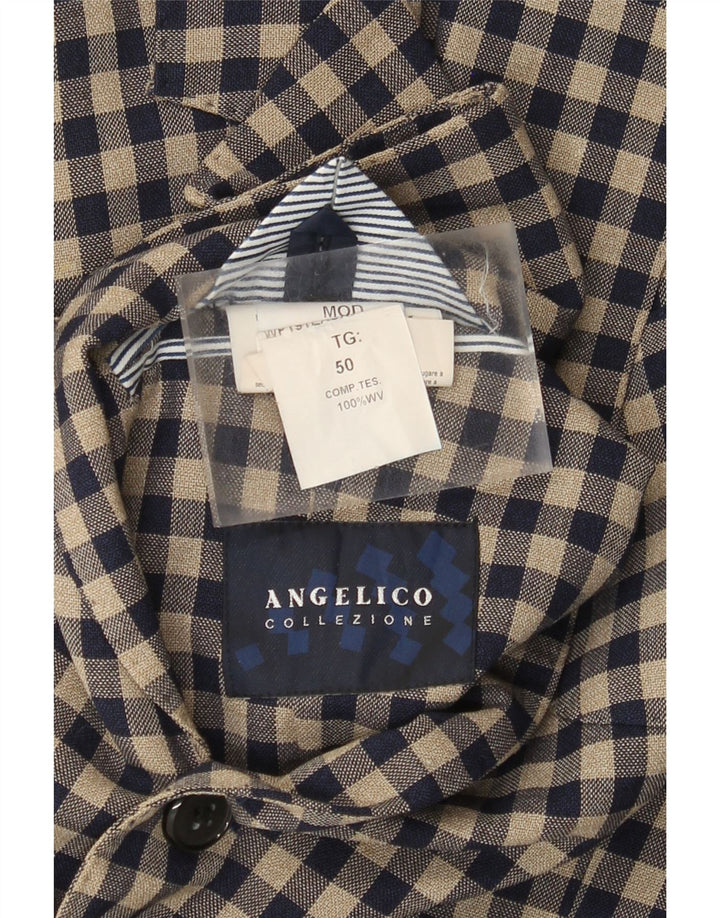 Angelico Herren-Blazer mit 2 Knöpfen, IT 50, große beige Gingham-Wolle