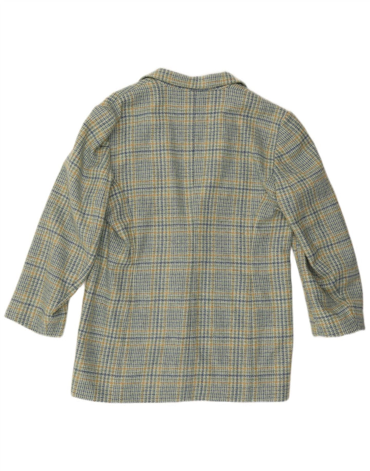 Vintage Damen 2-Knopf-Blazerjacke IT 46 Große blau karierte Wolle