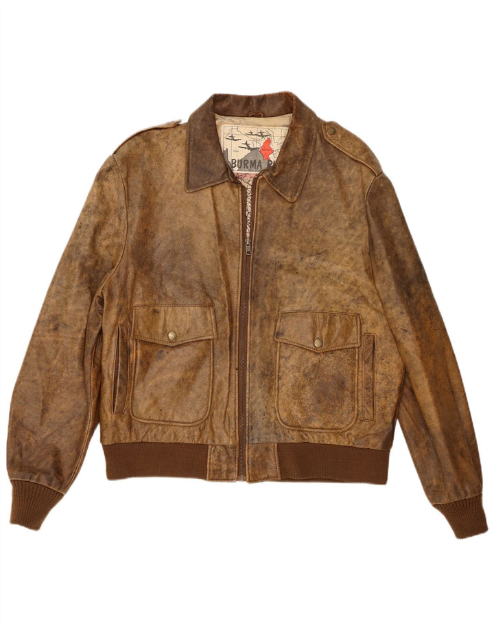 Vintage Herren Militärlederjacke IT 44 XS Braun