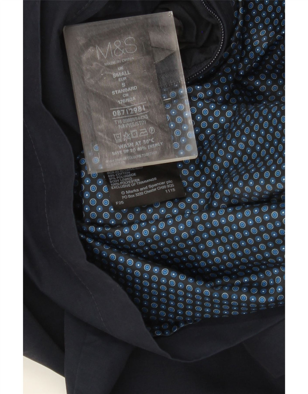 MARKS & SPENCER Herren Bomberjacke UK 36 Small Marineblau Baumwolle
