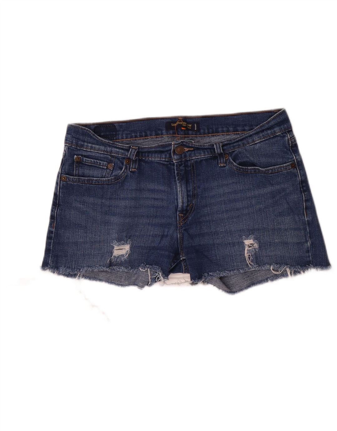 Levi's Damen 524 Distressed Super Low Denim Shorts US 11 Large W32 Blau