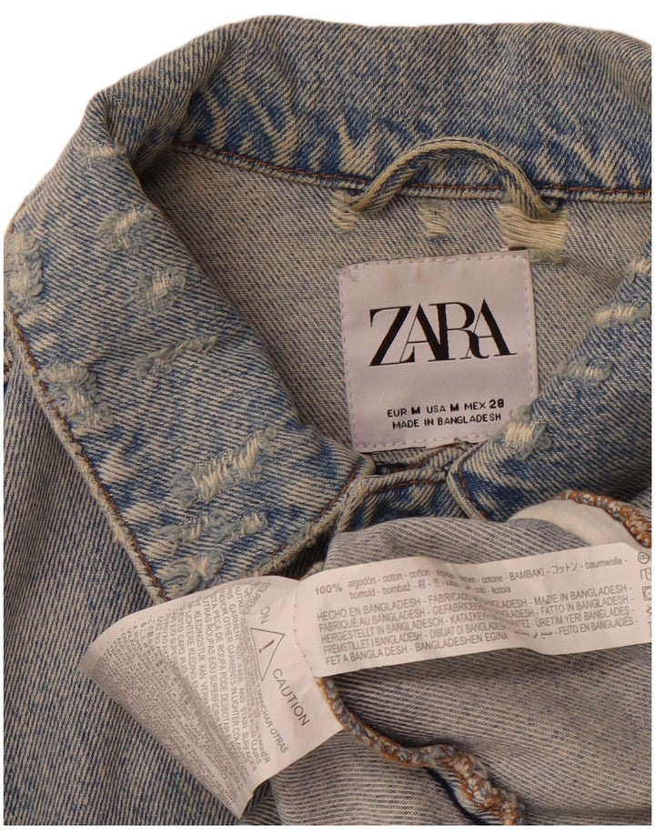 ZARA Herren Distressed Jeansjacke UK 38 Mittelblaue Baumwolle