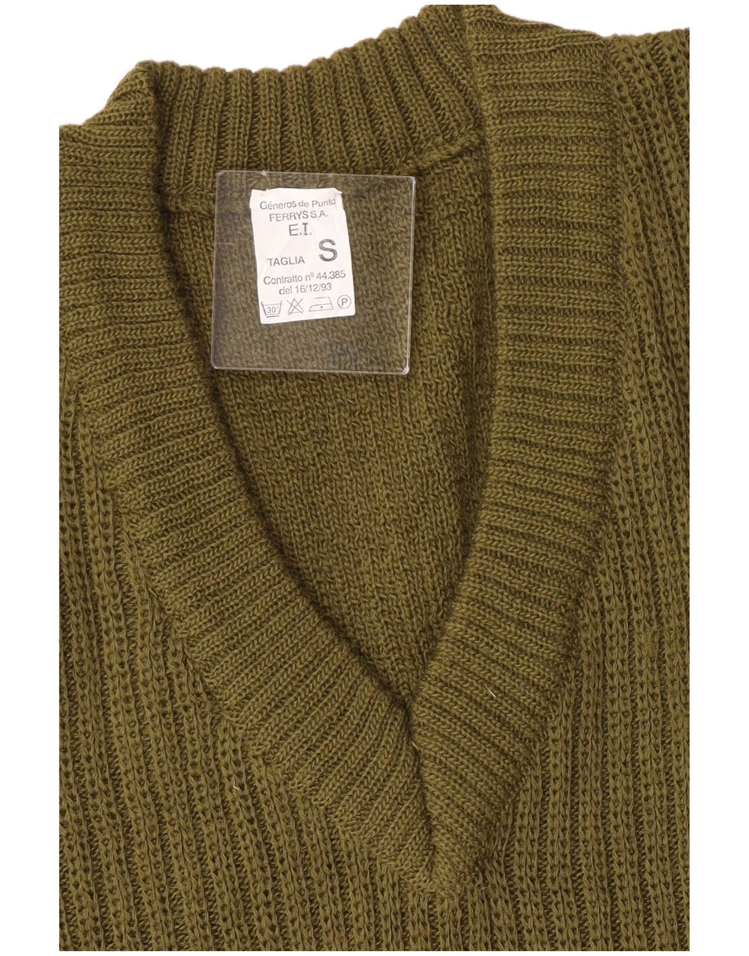 Vintage Herren-Pullover im Militär-Stil mit V-Ausschnitt, klein, Khaki, Farbblock