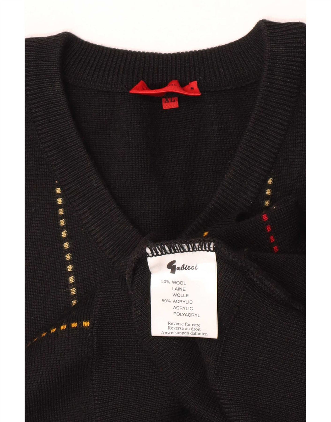 Gabicci Herren-Pullover mit V-Ausschnitt, XL, schwarz gestreift, Wolle