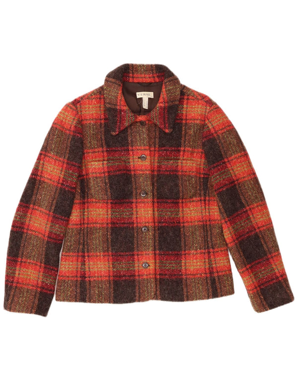 Verse Damen-Blazerjacke mit 5 Knöpfen, UK 14, große braune karierte Wolle