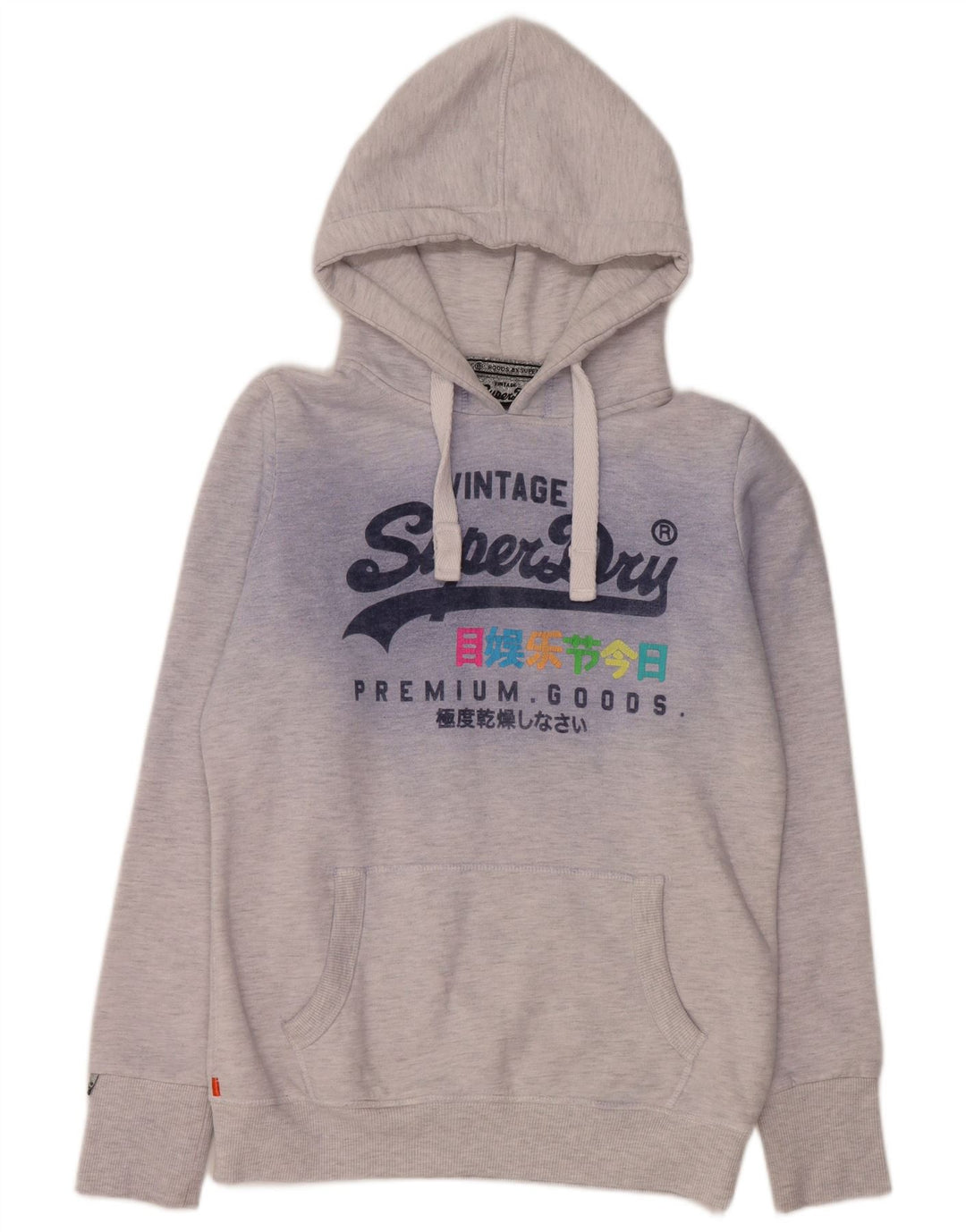 SUPERDRY Damen-Kapuzenpullover mit Grafik, UK 14, mittelgrau gefleckte Baumwolle