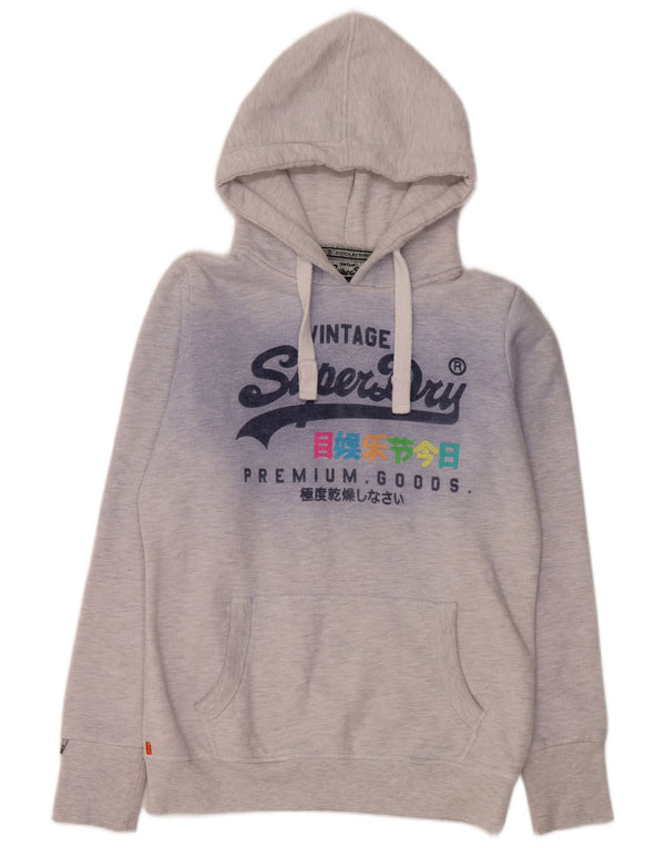 SUPERDRY Damen-Kapuzenpullover mit Grafik, UK 14, mittelgrau gefleckte Baumwolle
