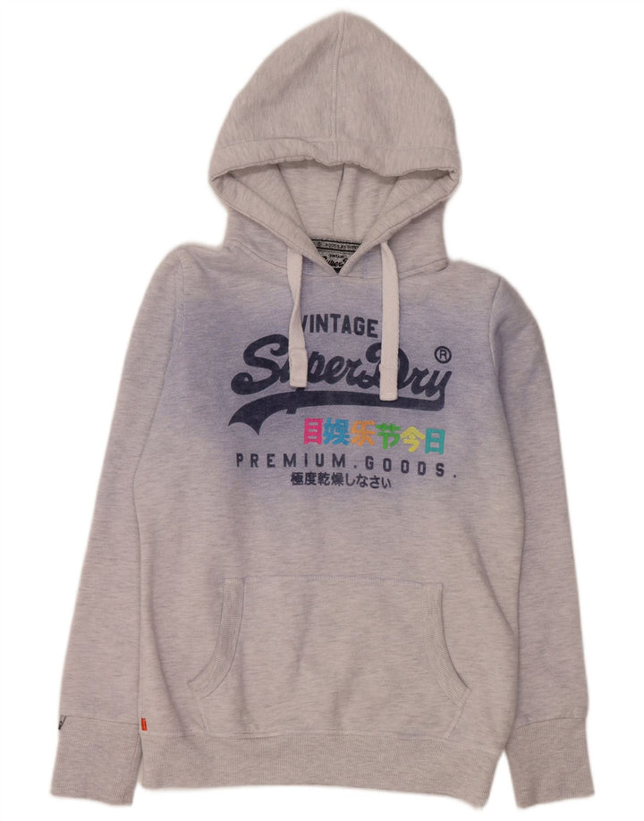 SUPERDRY Damen-Kapuzenpullover mit Grafik, UK 14, mittelgrau gefleckte Baumwolle