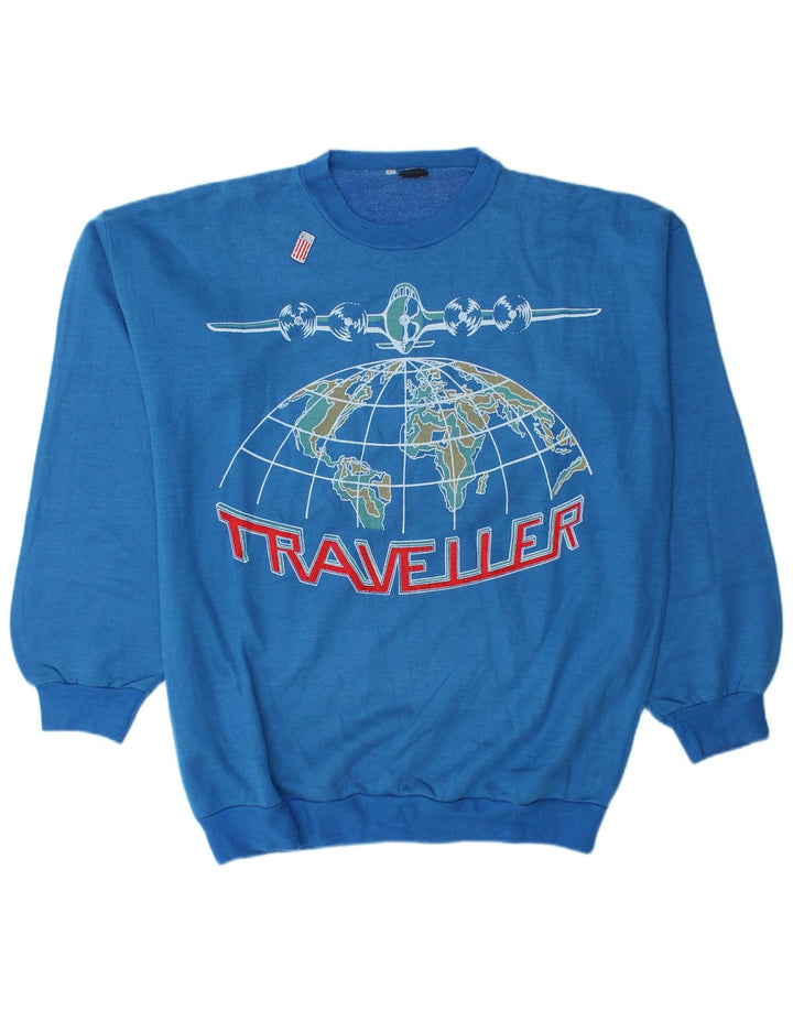 Vintage Herren Grafik Sweatshirt Pullover Groß Blau