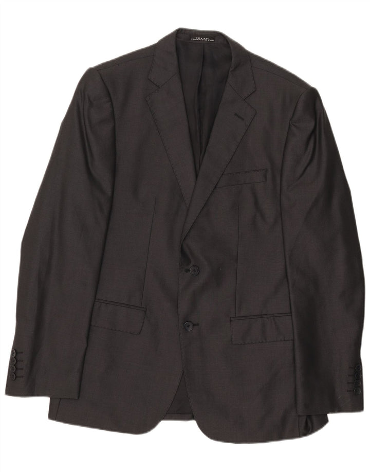 Zara Herren-Blazerjacke mit 2 Knöpfen, EU 52, große schwarze Wolle